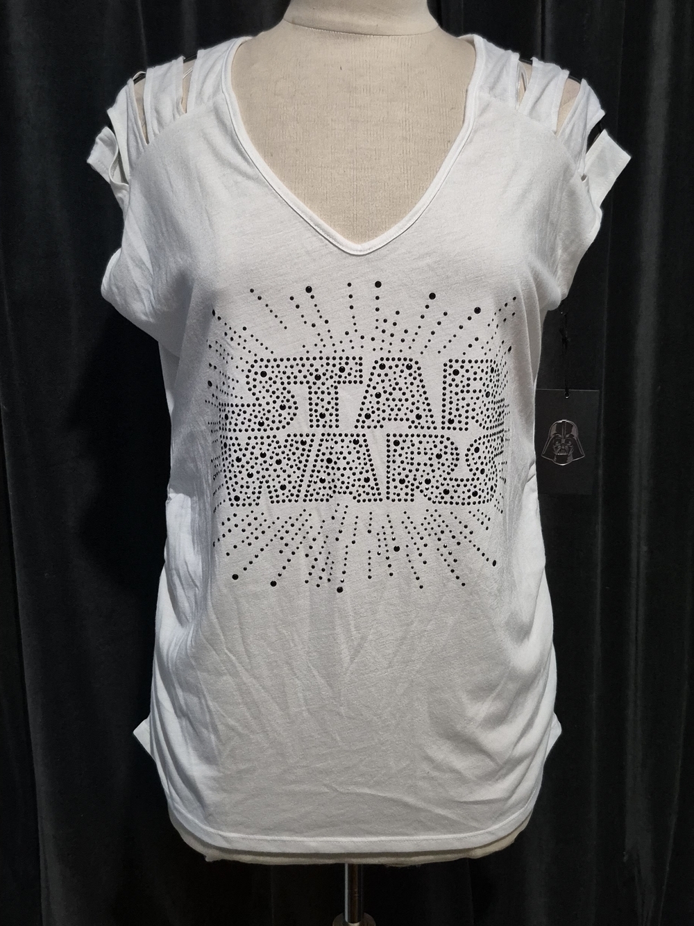 Rock & Republic White Star Wars Studded V-Neck Tee